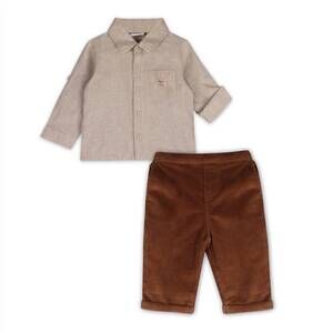 NEW VIVERANO ORGANICS kid's positano linen shirt & corduroy pants in natural/bro